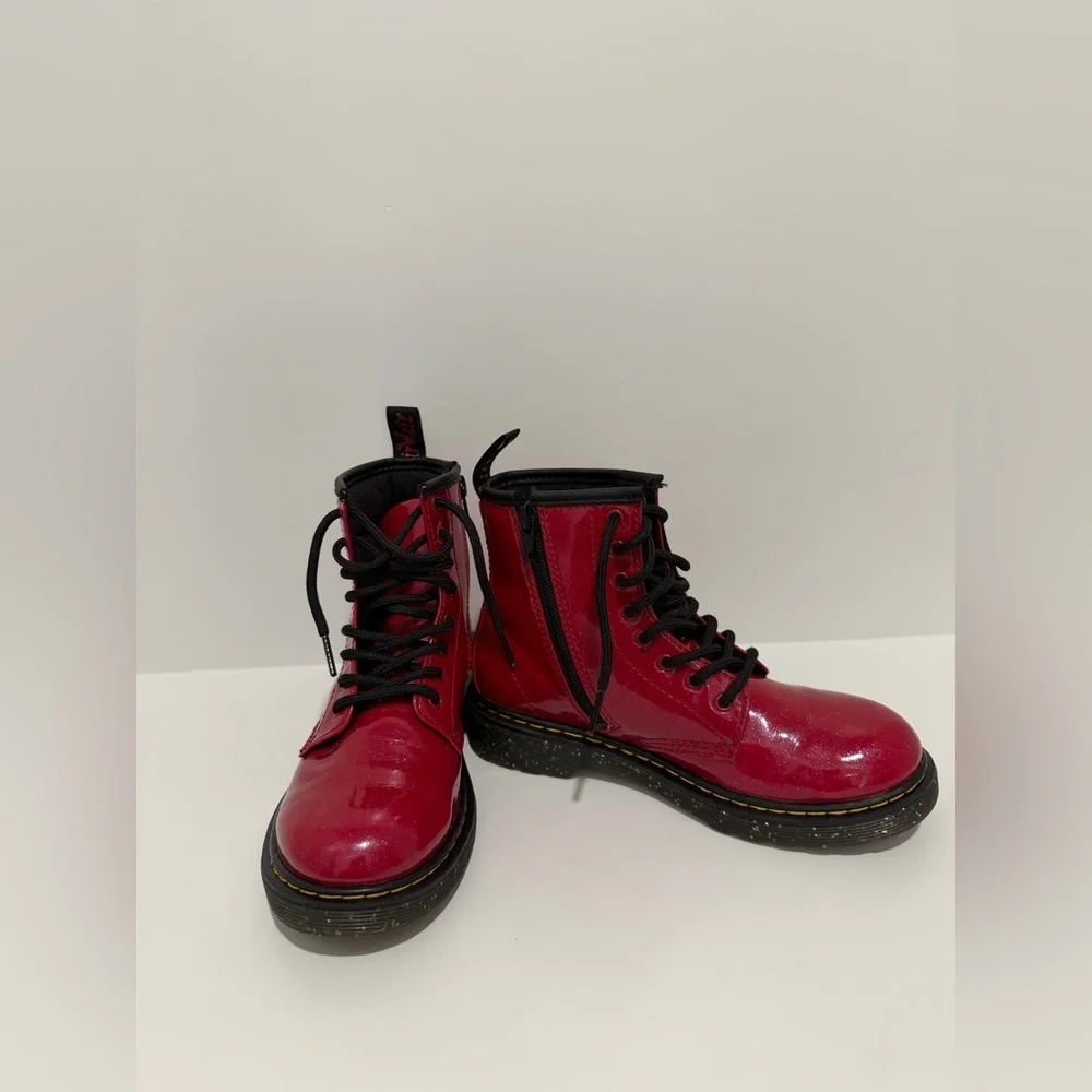 Doc Martens Dr. Martens youth Size 3 patent side zip red combat boots like new